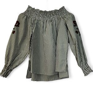 NWT Koton Off Shoulder Peasant Shirt EUR 36 / US 6 / S Embroidered Sleeve, Boho